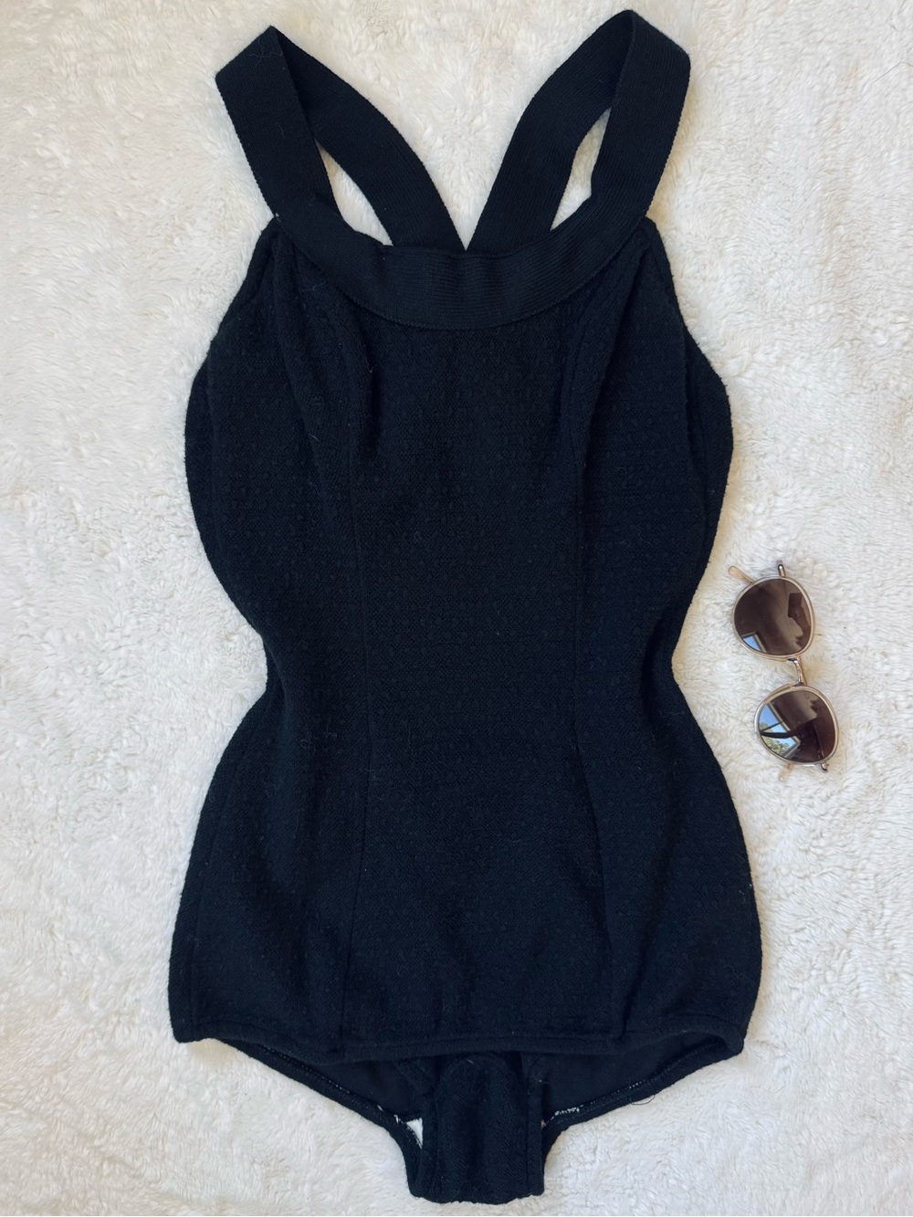 1950s Vintage Women's Black Cross-Strap One Piece Swimsuit